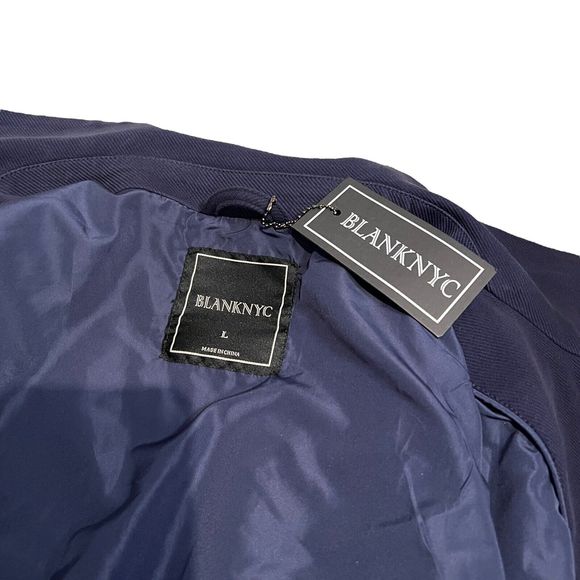 Blank NYC Jacket Men’s L Navy Blue Twill Shacket Snap Button Chest Pocket - Picture 3 of 16